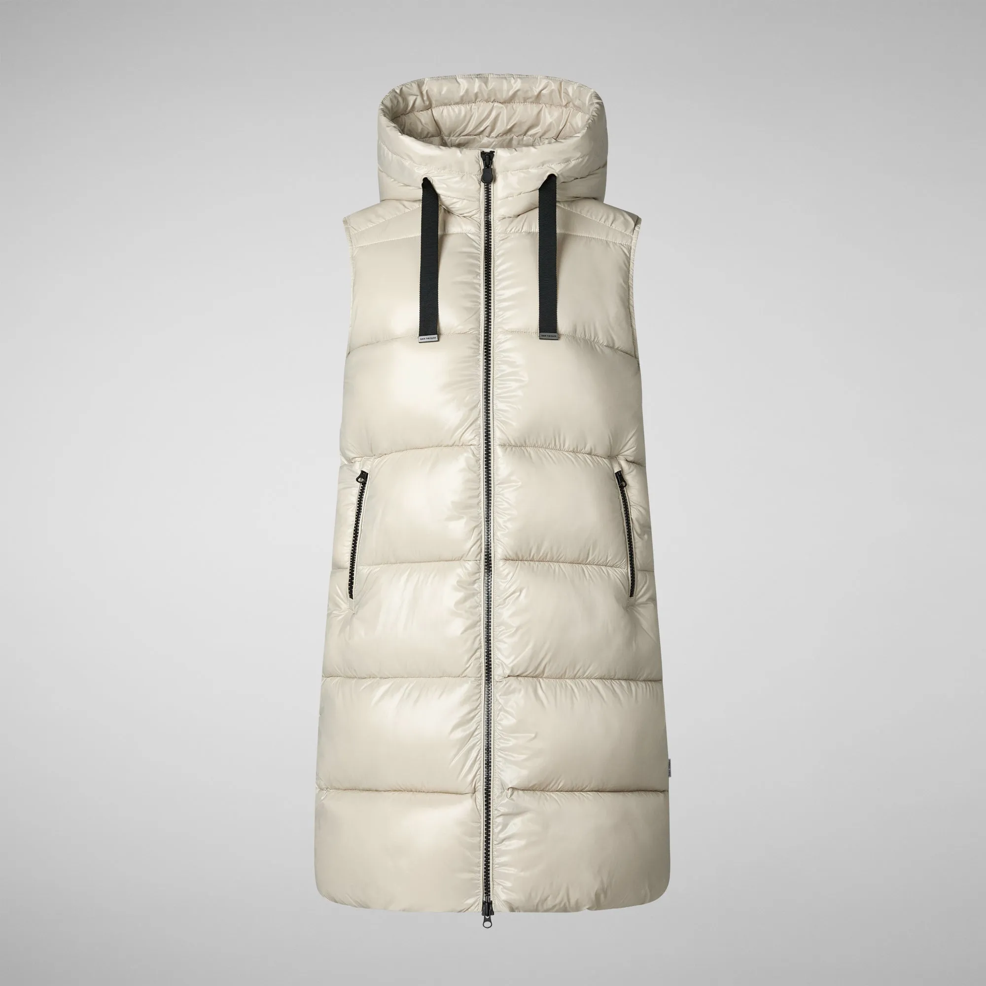 Women's Hooded Animal free Puffer Vest Iria in Rainy Beige