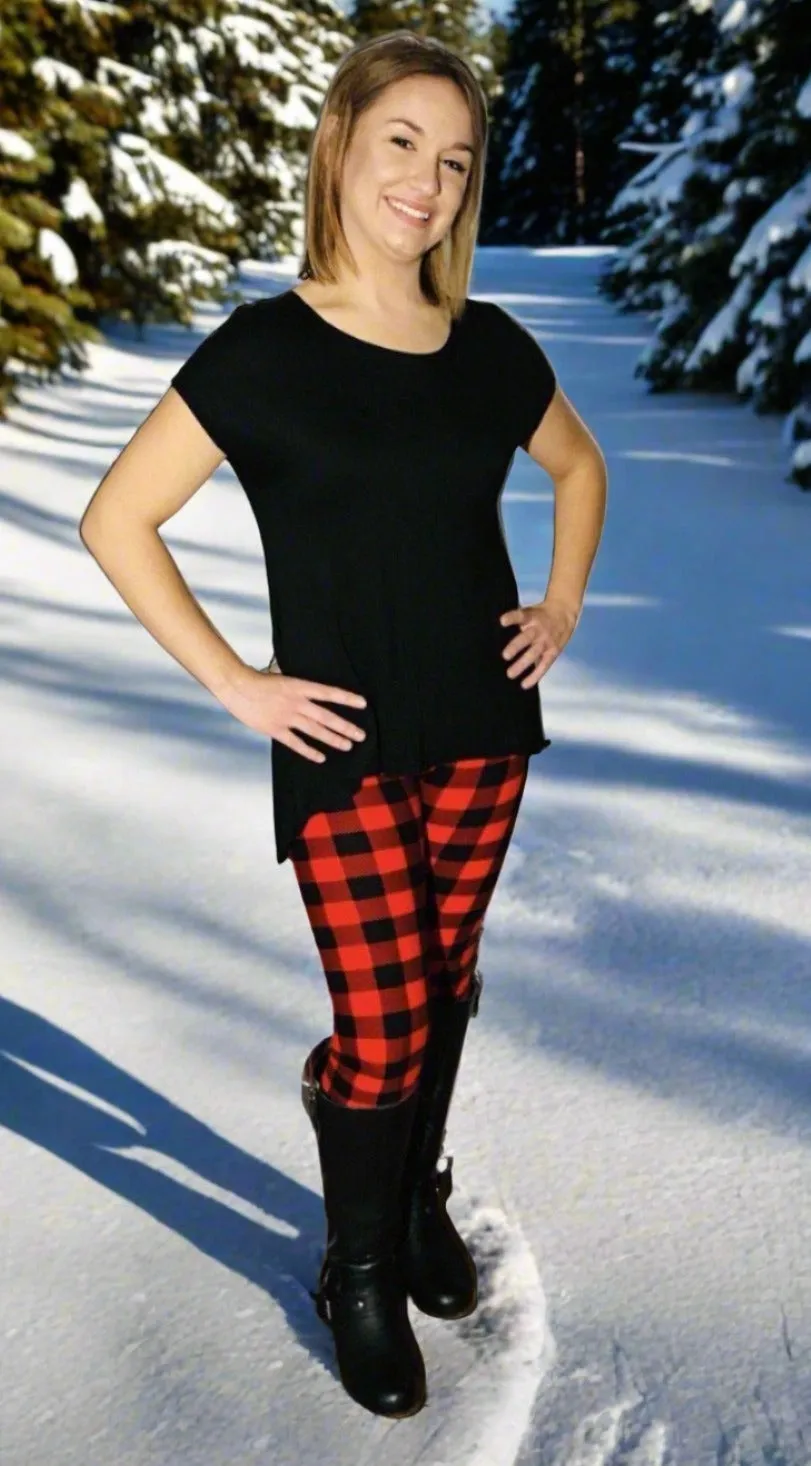 Womens Red Plaid Christmas Leggings, Holiday Leggings, Soft Yoga Pants, Sizes OS/TC/TC2, Red/Black, Exclusive Leggings