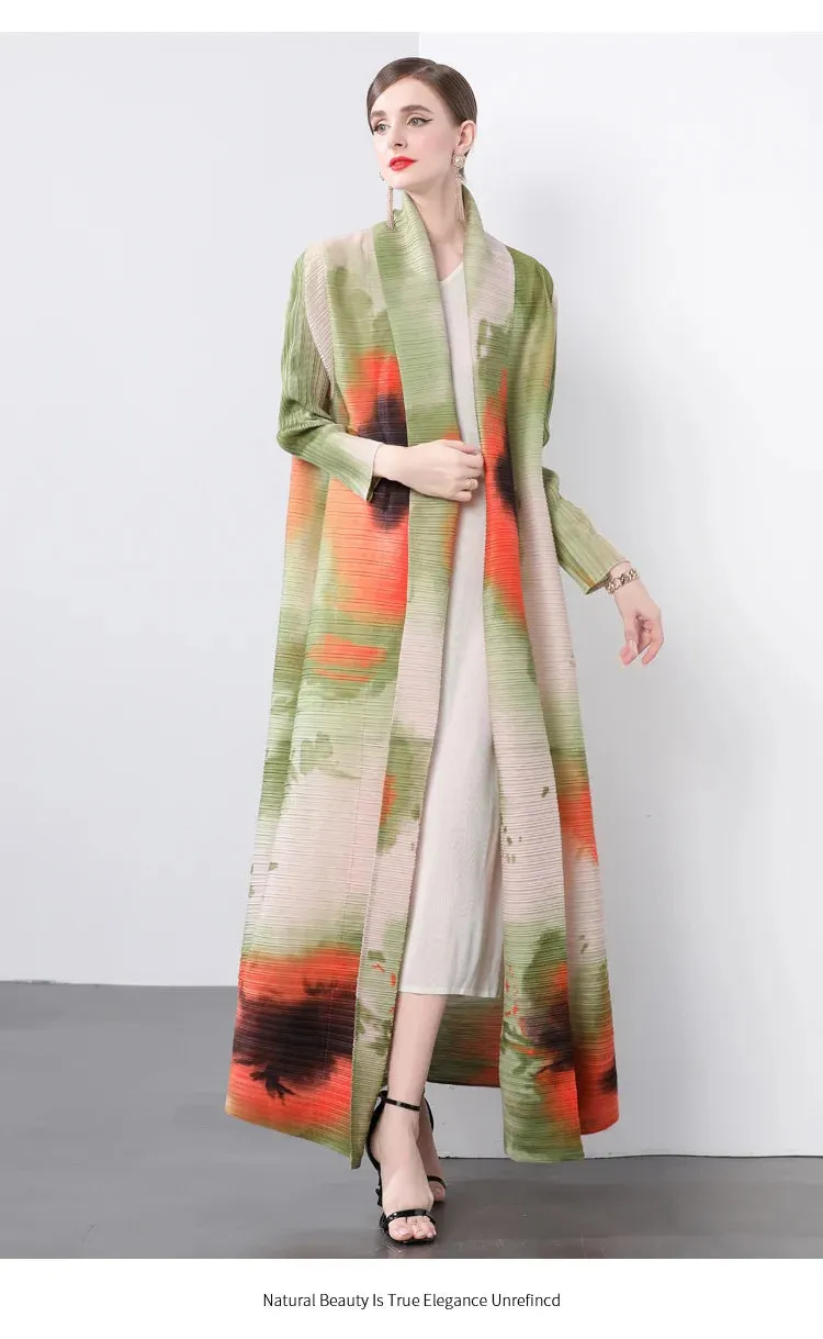 Women's Stylish Pleated Long Maxi Cardigan Coat