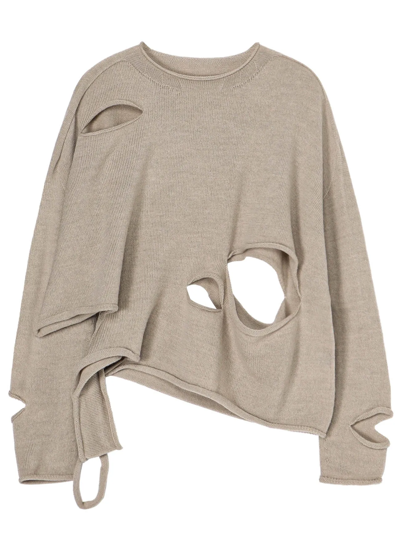 WOOL BLEND JERSEY ROUND NECK HOLED PULLOVER