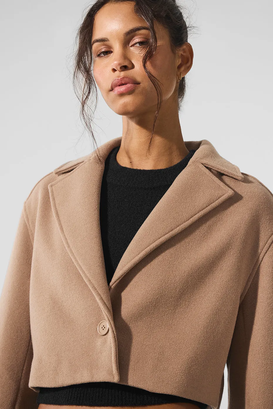 Wool Cropped Metro Trench - Toasted Almond