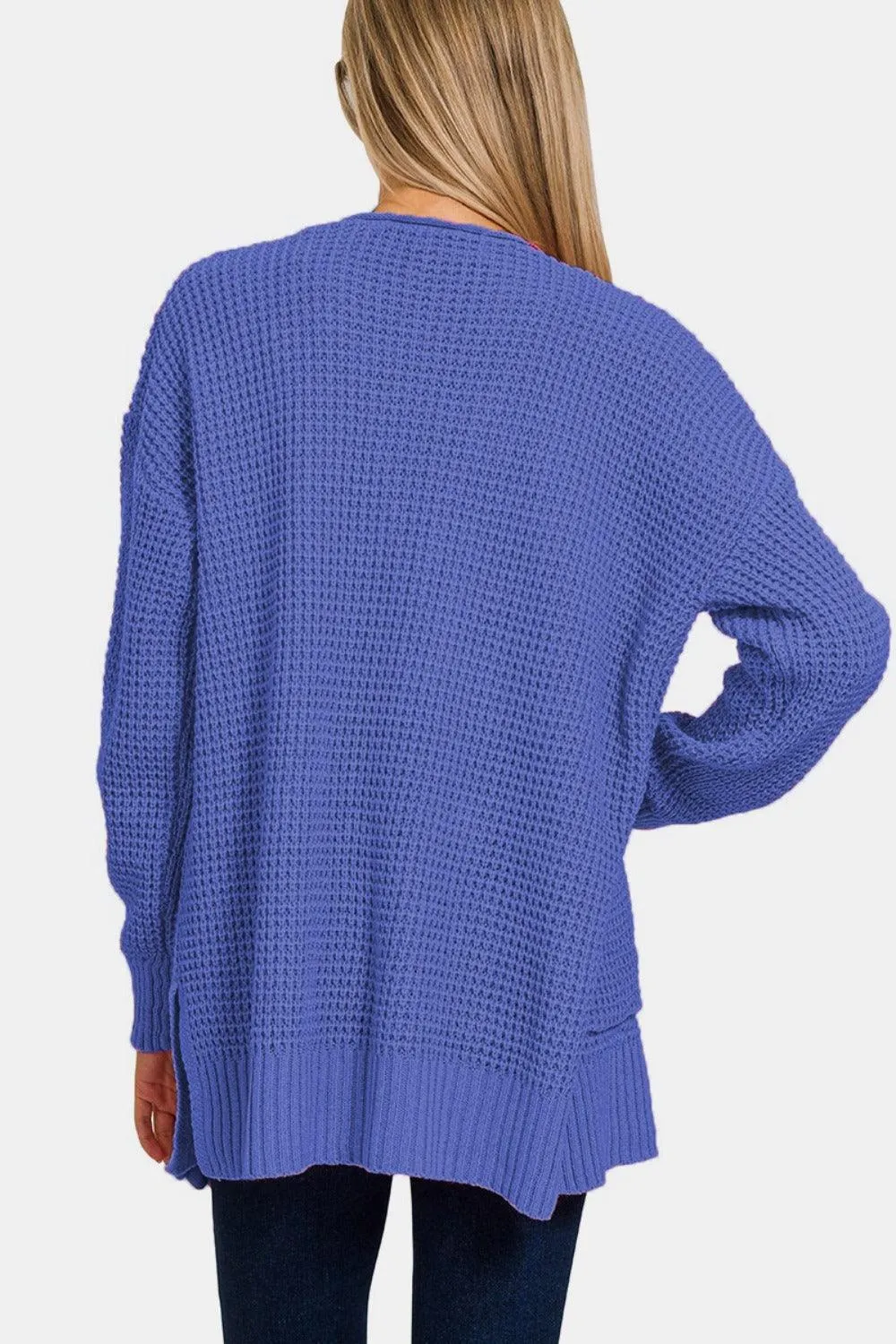 Zenana US Cardigan Waffle Open Front Sweater Long Sleeve Pocketed